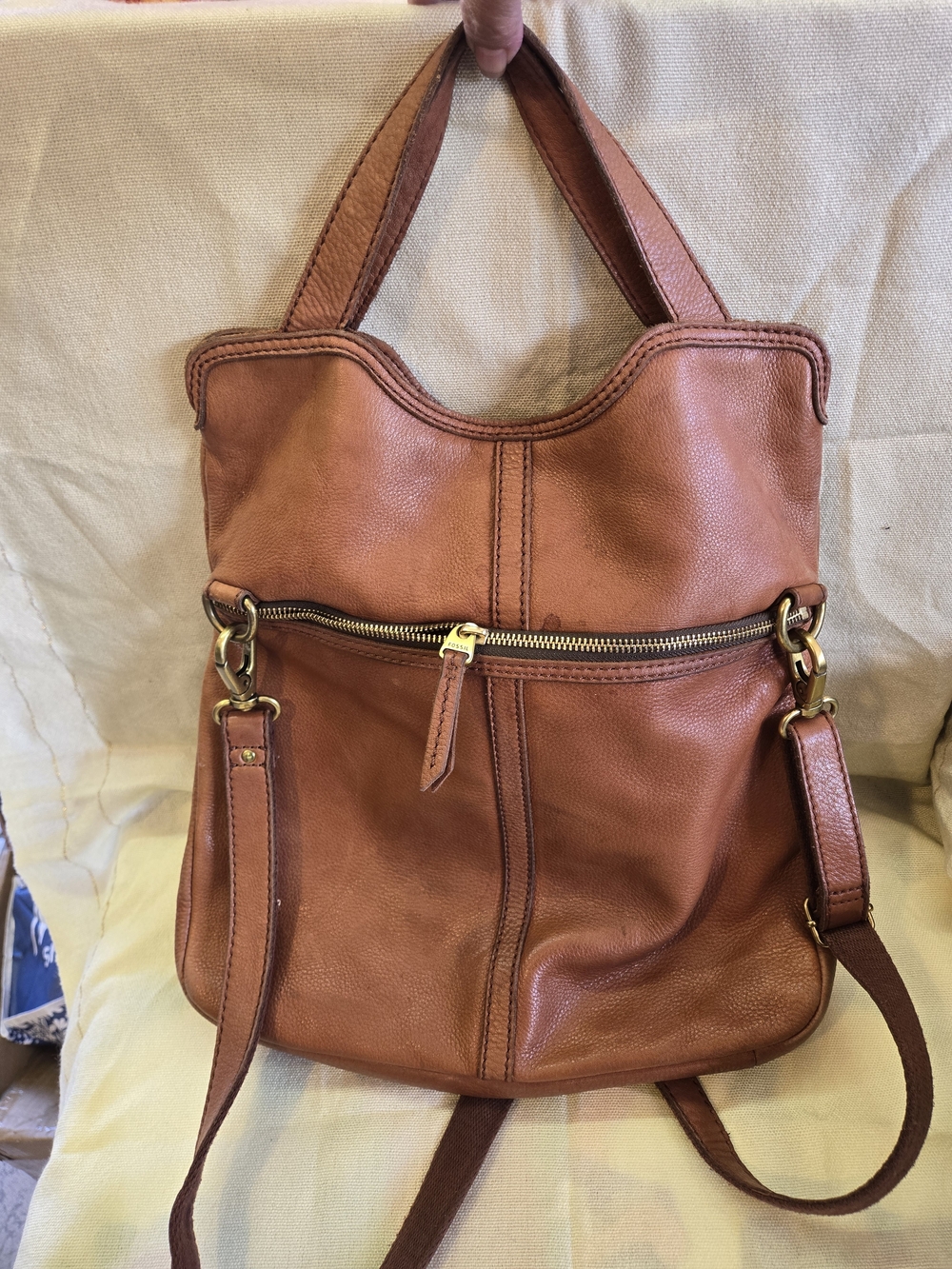 Fossil Leather Shoulder Bag in Chestnut Brown